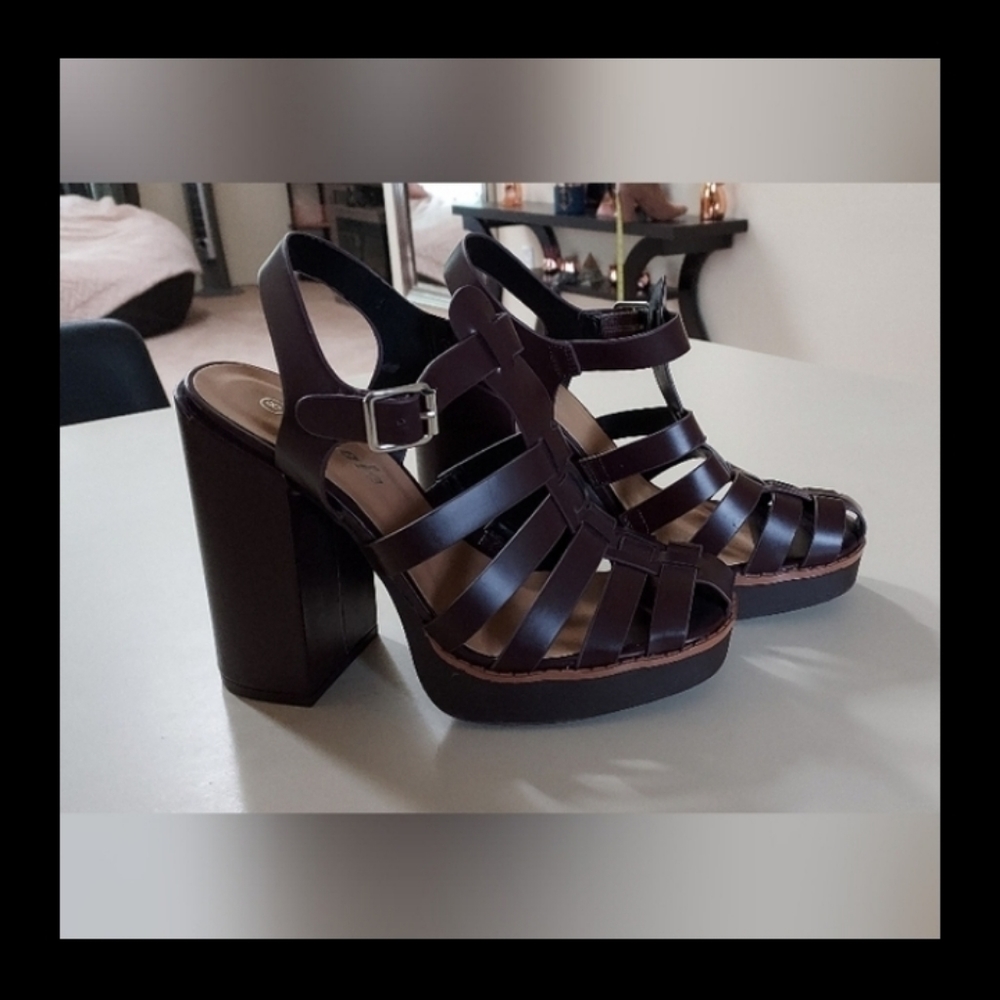 SHEIN Gladiator Caged in Block Platform Ankle Pumps